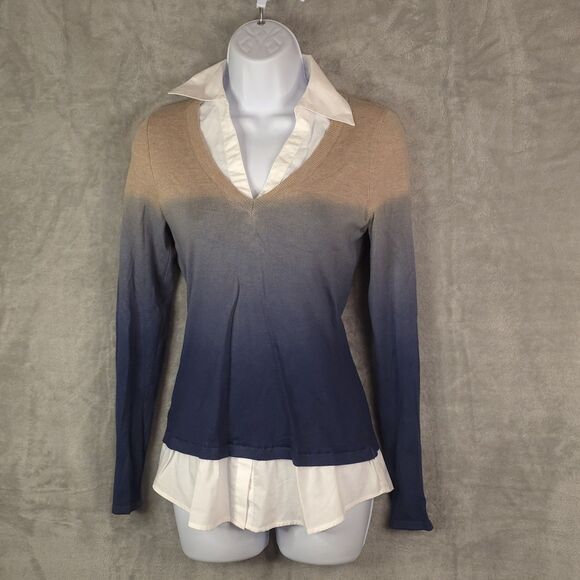 INC International Concepts Ombre Knit Sweater Layered Collared V Neck Top Small - Picture 1 of 8
